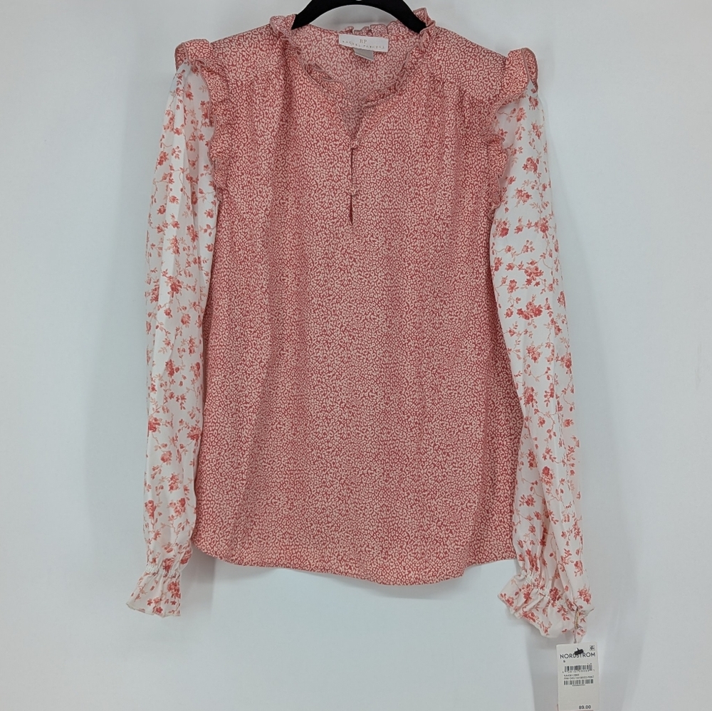 Rachel Parcell NWT Pink Cheetah Mix Print Ruffle Long Sleeve Top
